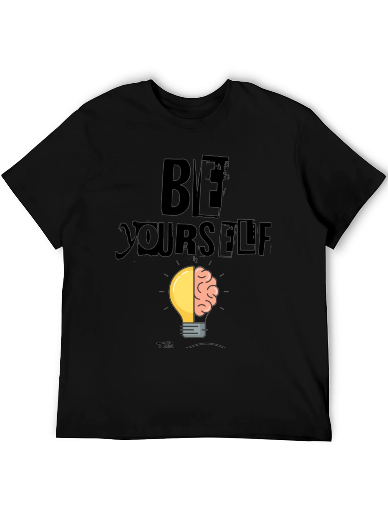 Black Be Yourself Brain Idea Lightbulb Graphic T-Shirt view 5