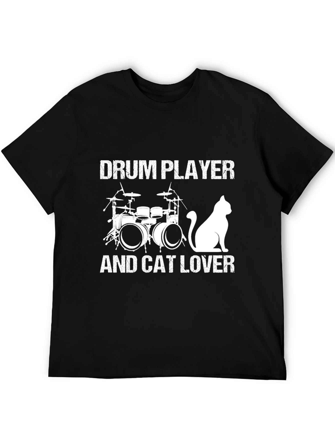 Black Drum Player & Cat Lover Black T-Shirt view 5