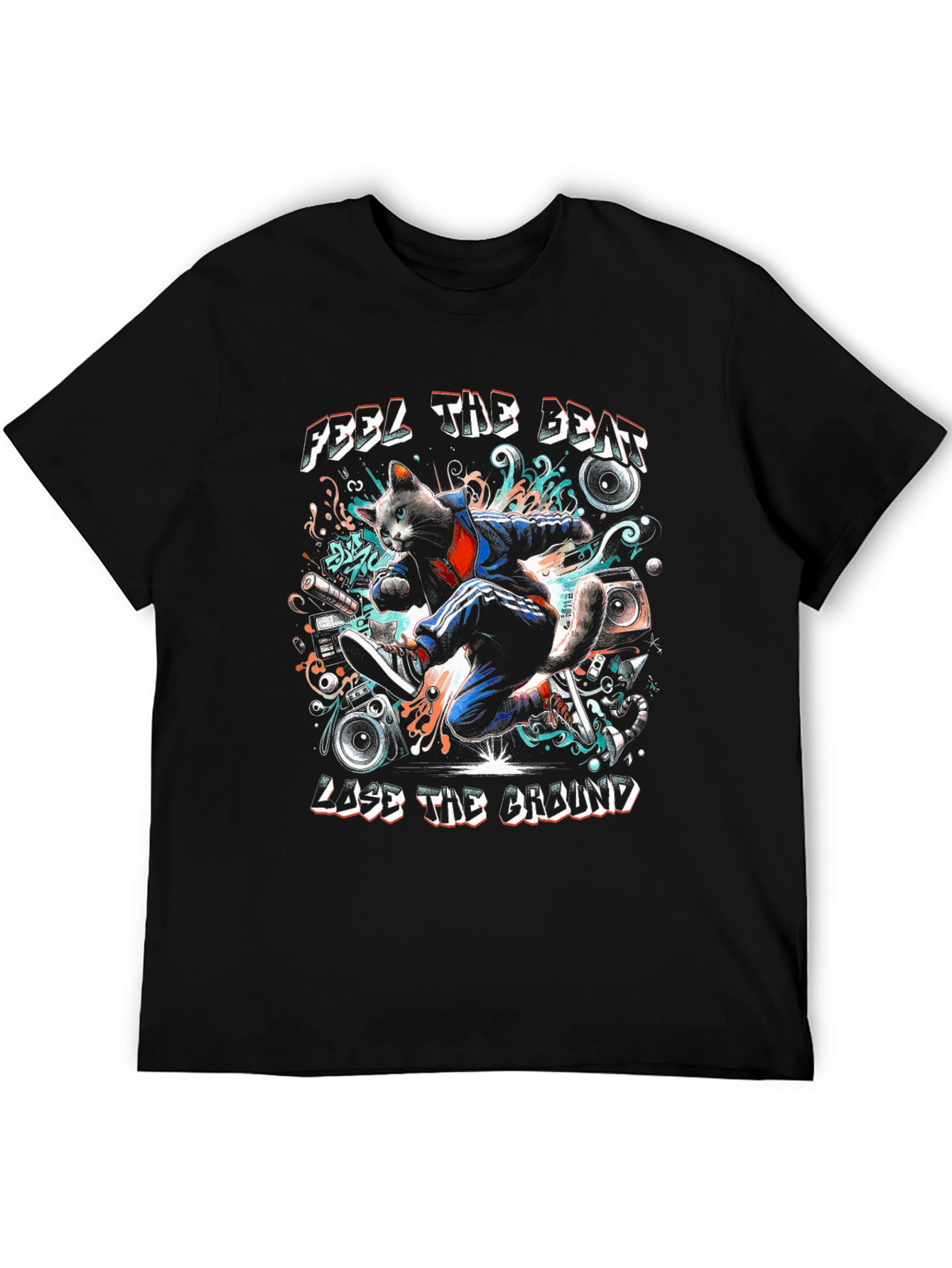 Black Feel the Beat Cat T-Shirt view 5