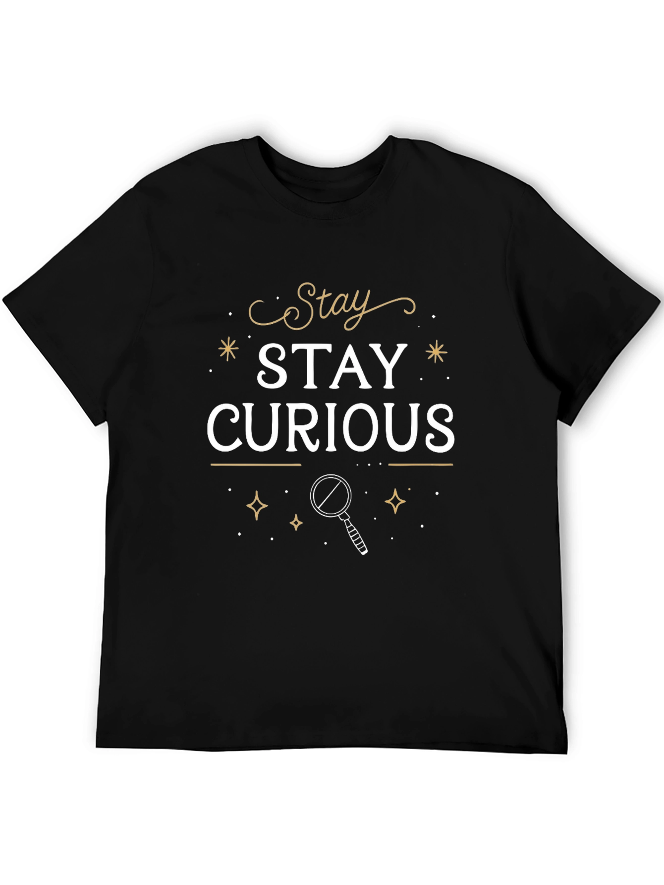 Black Stay Curious Black Graphic T-Shirt view 5