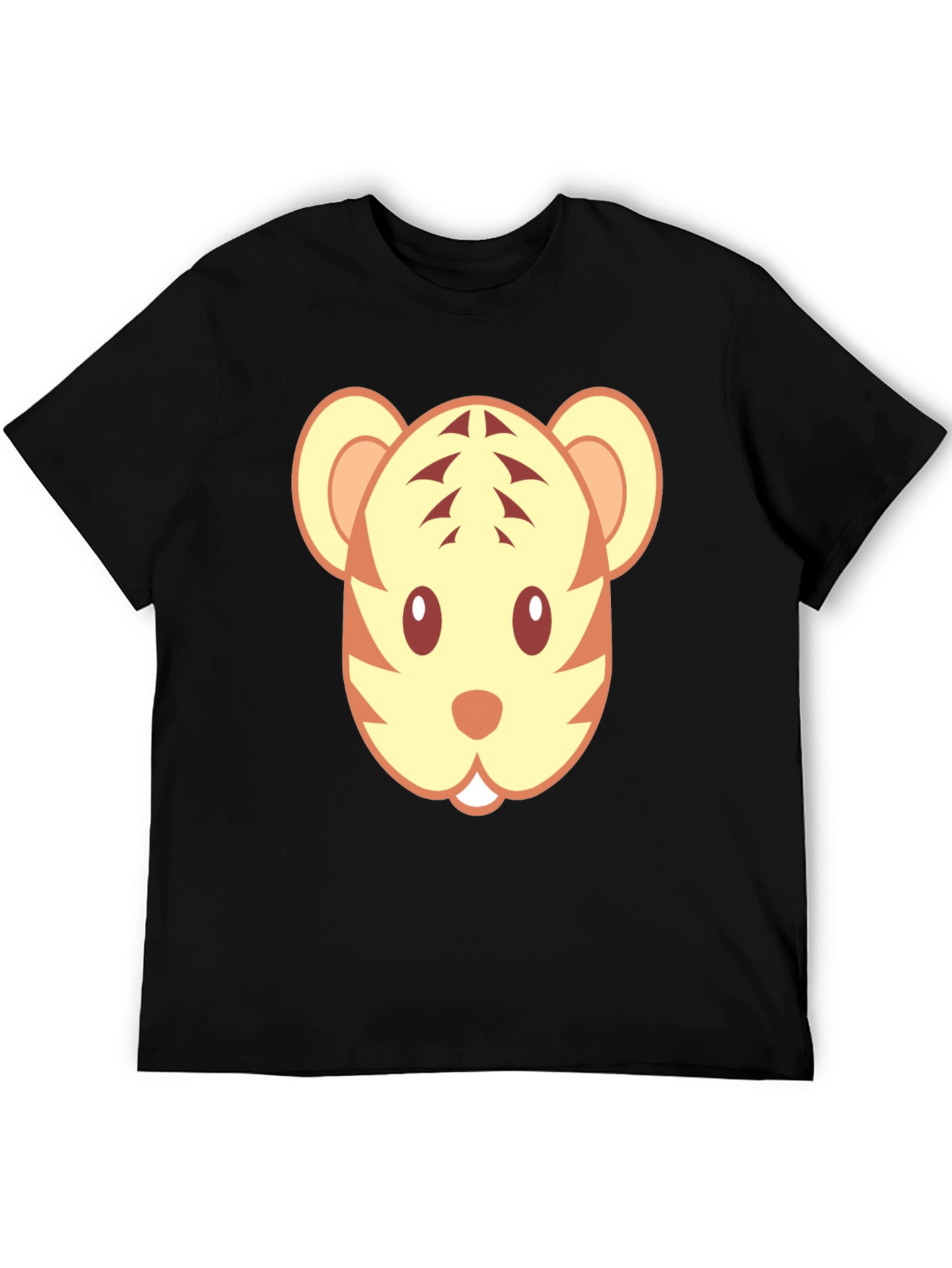 Black Cute Tiger Face Graphic Black T-Shirt view 5