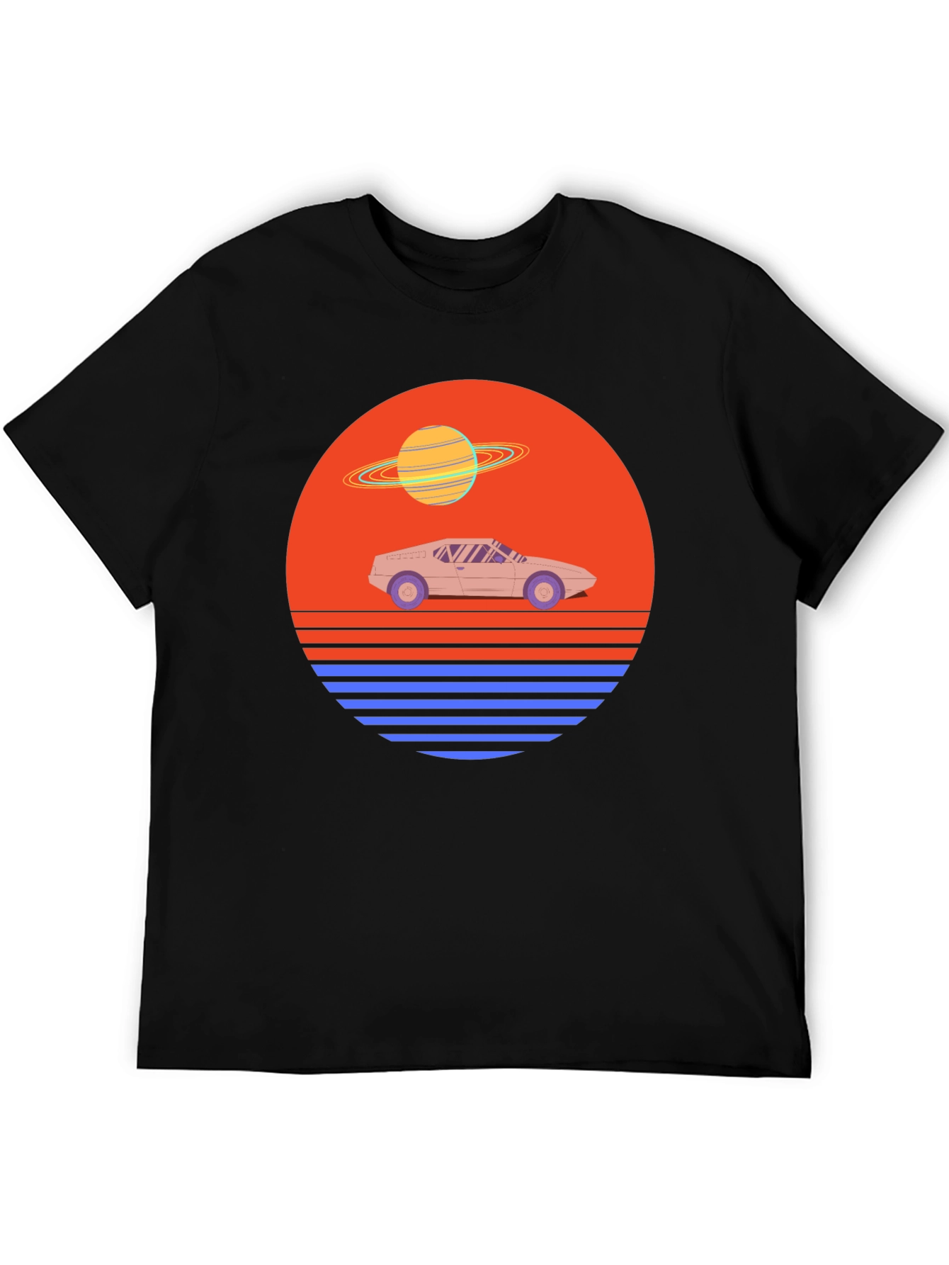 Black Retro Synthwave Car T-Shirt view 5