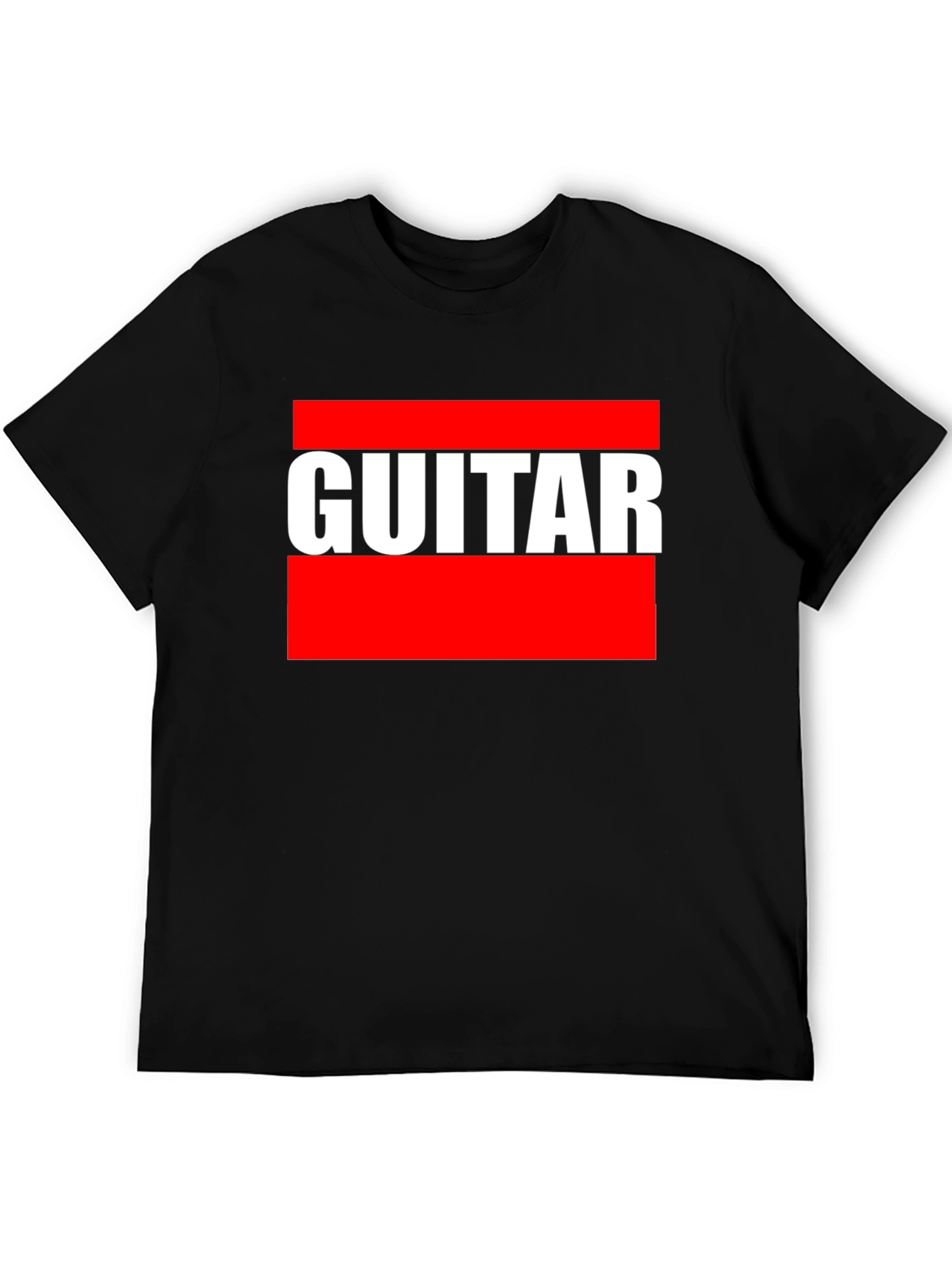 Black Guitar T-Shirt - Bold Red and White Design view 5