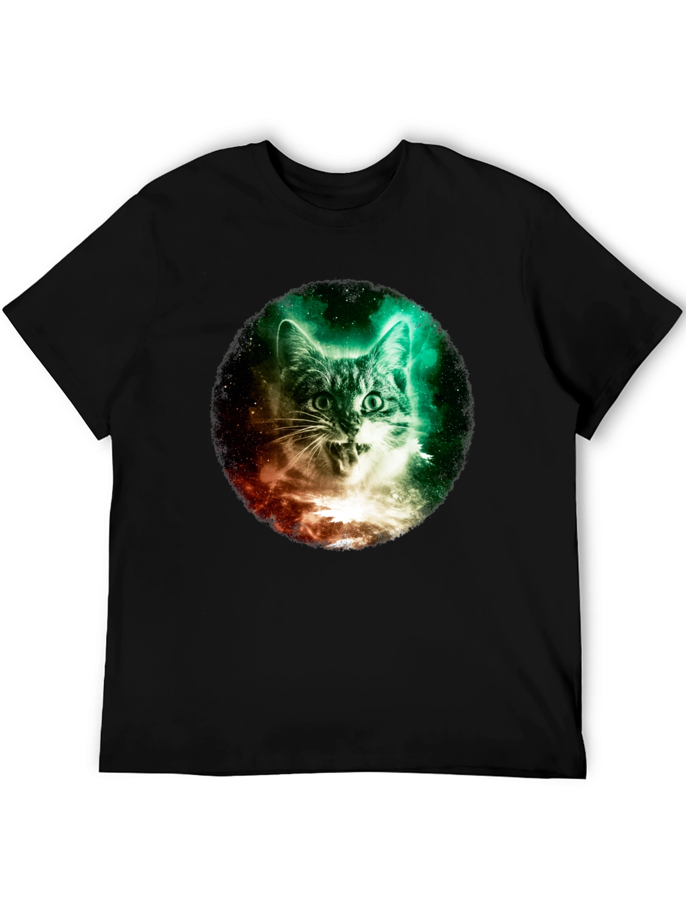 Black Cosmic Cat Graphic Tee - Galaxy Kitten T-Shirt view 5