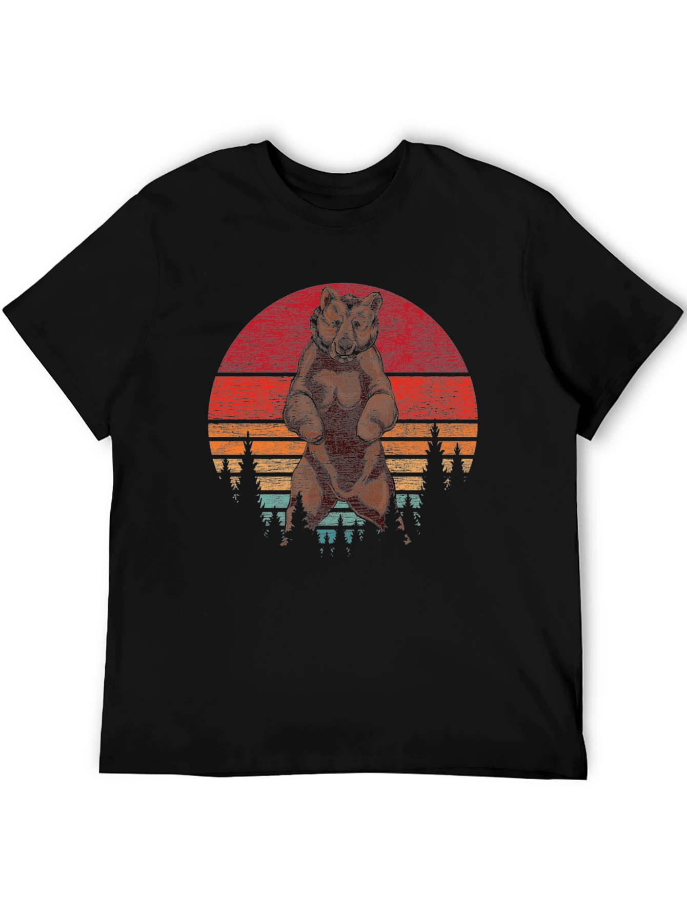 Black Retro Bear Sunset T-Shirt - Vintage Style Design view 5