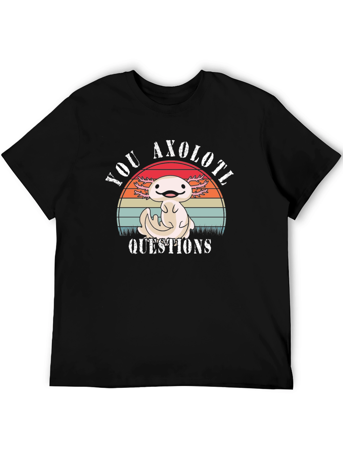 Black Axolotl Questions T-Shirt - Cute Cartoon Animal Tee view 5
