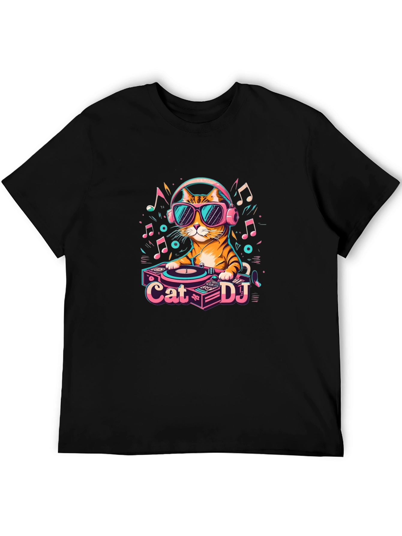 Black Cool Cat DJ Graphic T-Shirt - Unisex view 5
