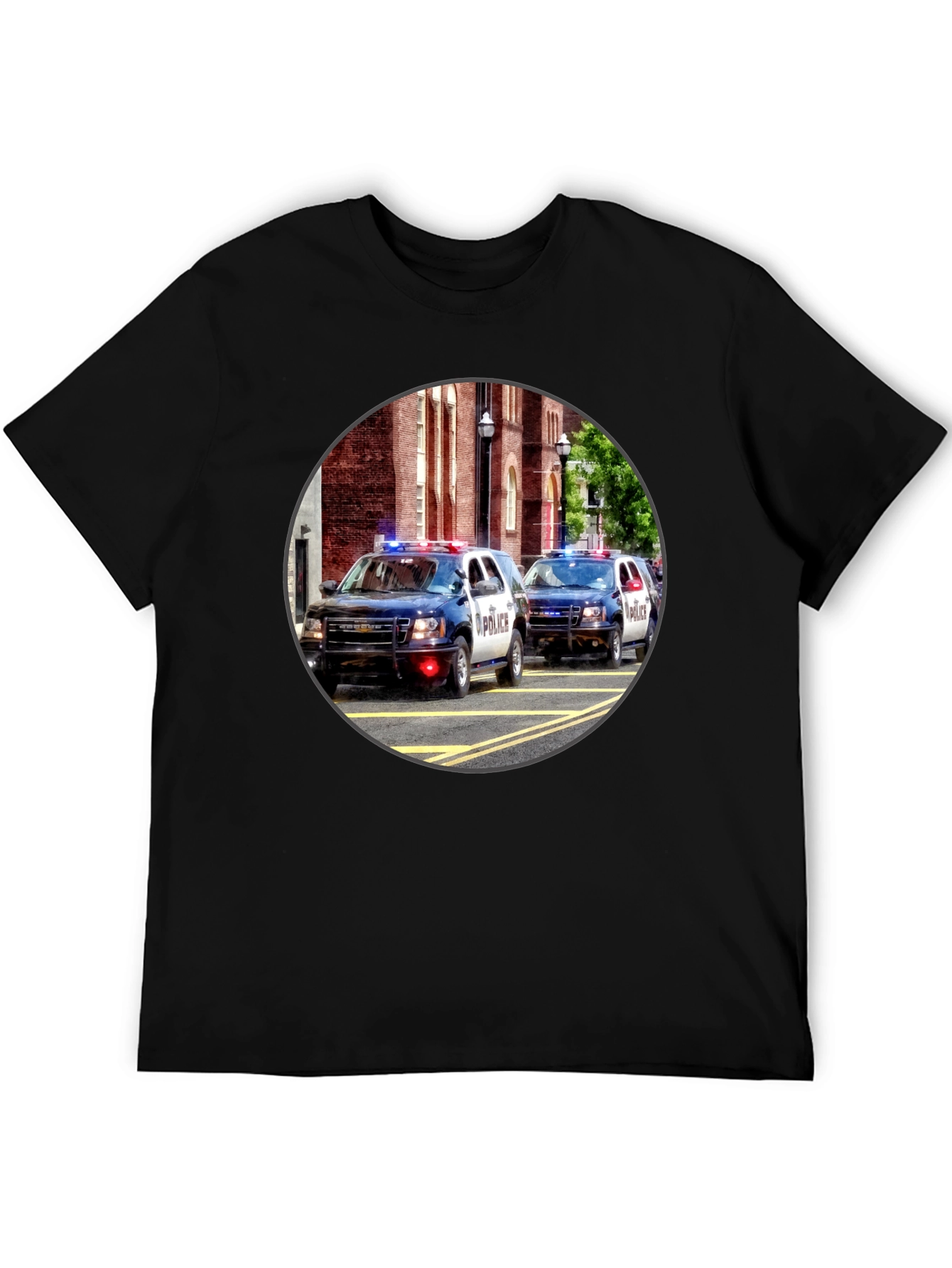 Black Police Car Graphic T-Shirt view 5