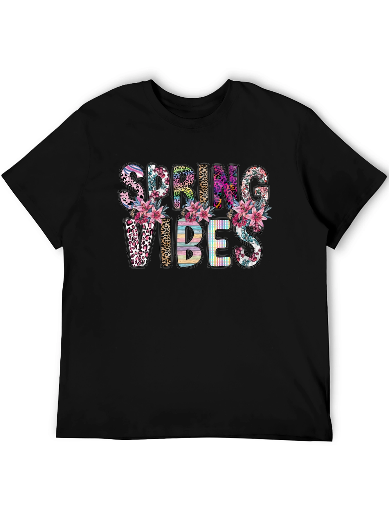 Black Spring Vibes Floral Graphic T-Shirt view 5
