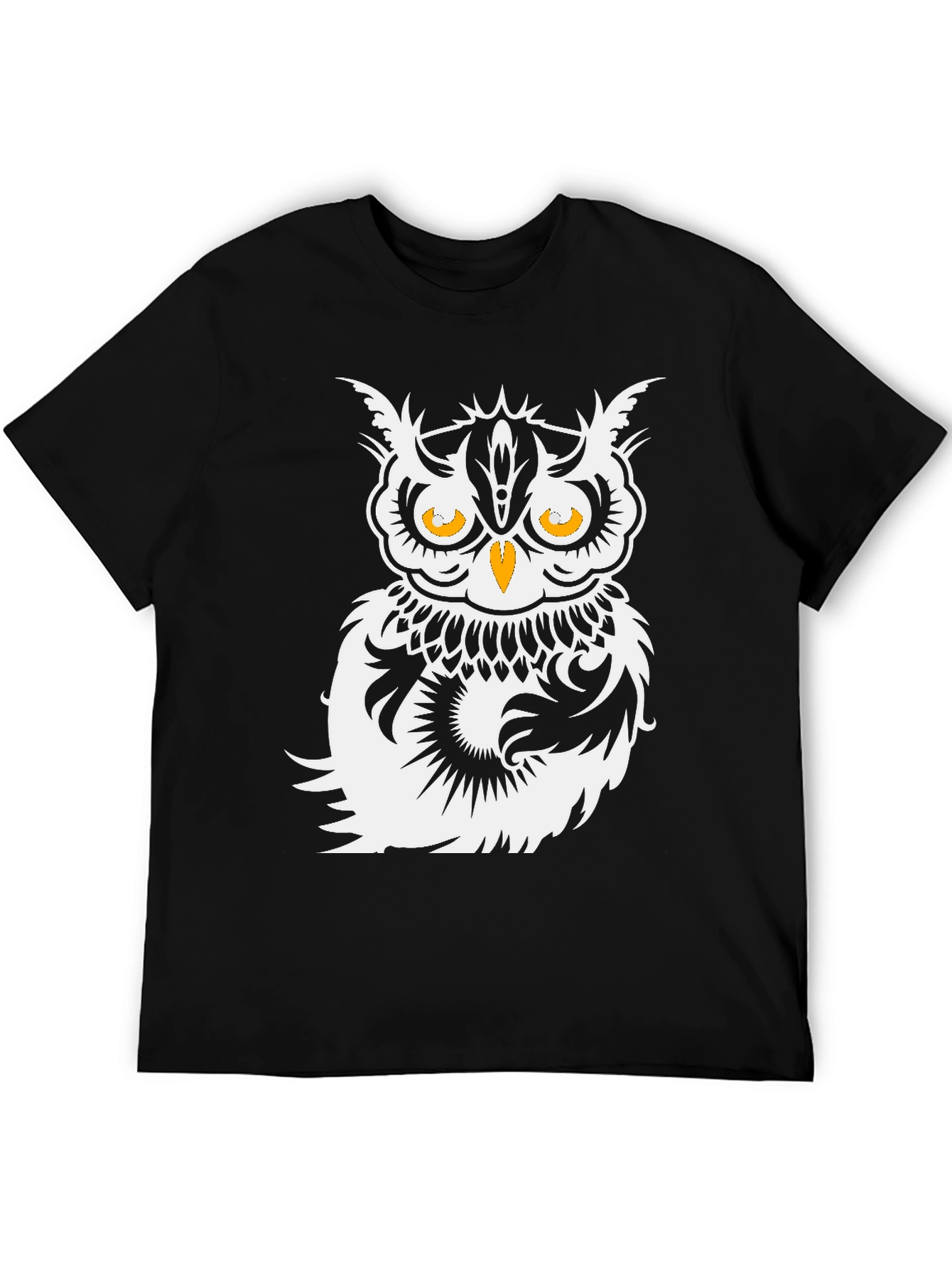 Black Stylish Owl Graphic Print Black T-Shirt view 5