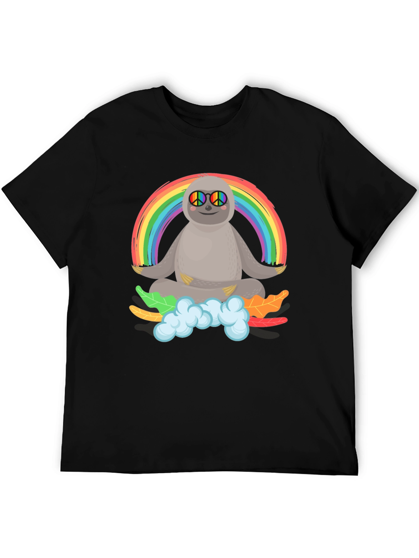 Black Sloth Rainbow Peace T-Shirt view 5