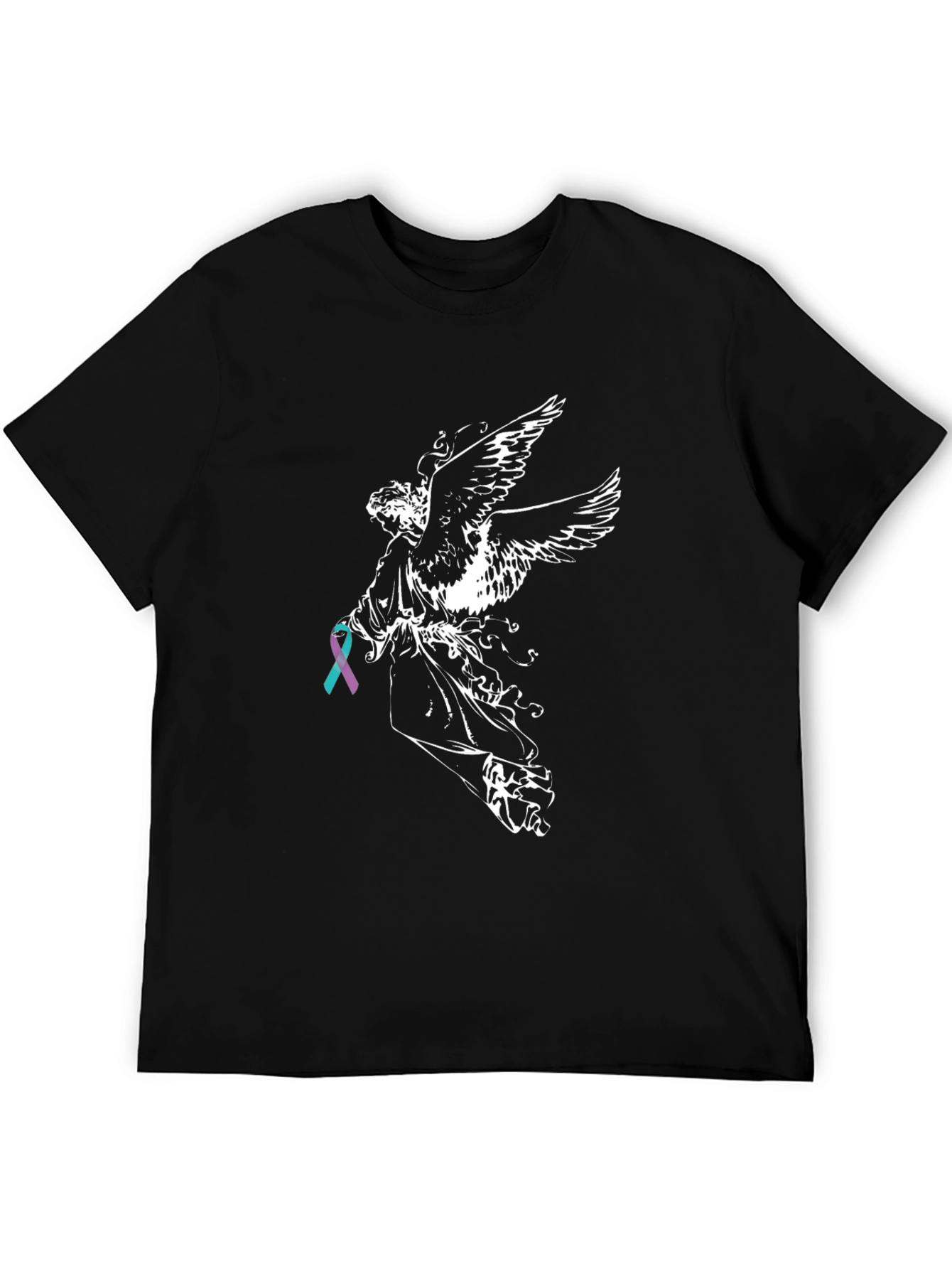 Black Angel Wings Ribbon Graphic T-Shirt view 5