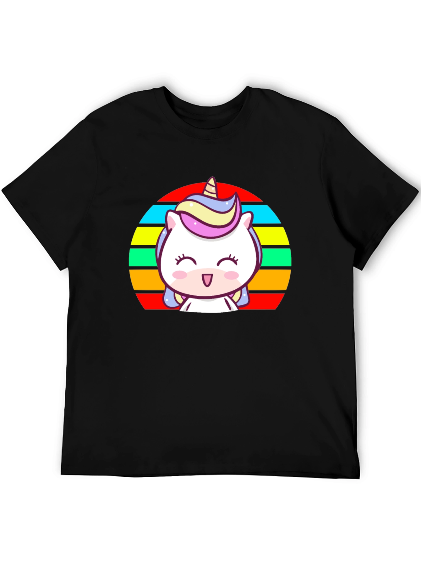 Black Cute Unicorn Rainbow T-Shirt view 5
