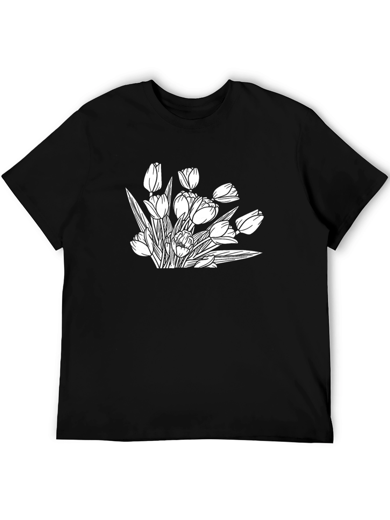 Black Tulip Sketch Graphic T-Shirt - Black view 5