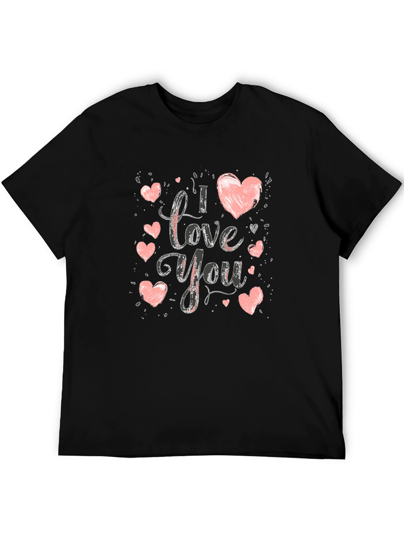 Black I Love You Graphic Print Crew Neck T-Shirt view 5