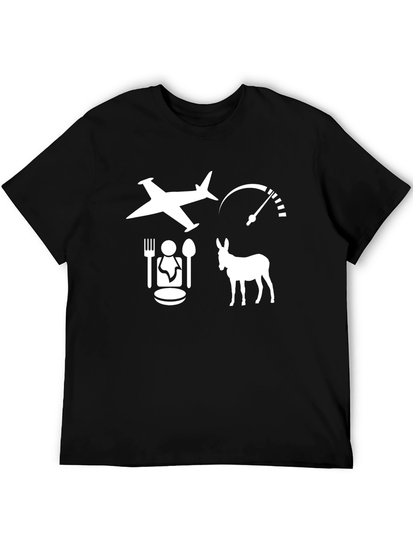 Black Funny Airplane Food Donkey Speedometer Black T-Shirt view 5