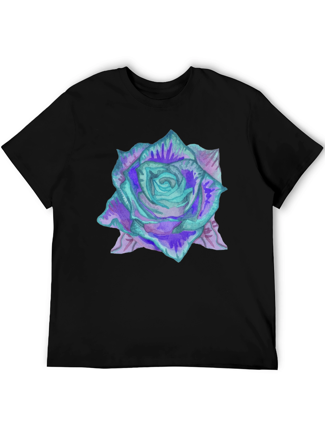 Black Watercolor Rose Print Black Tee view 5
