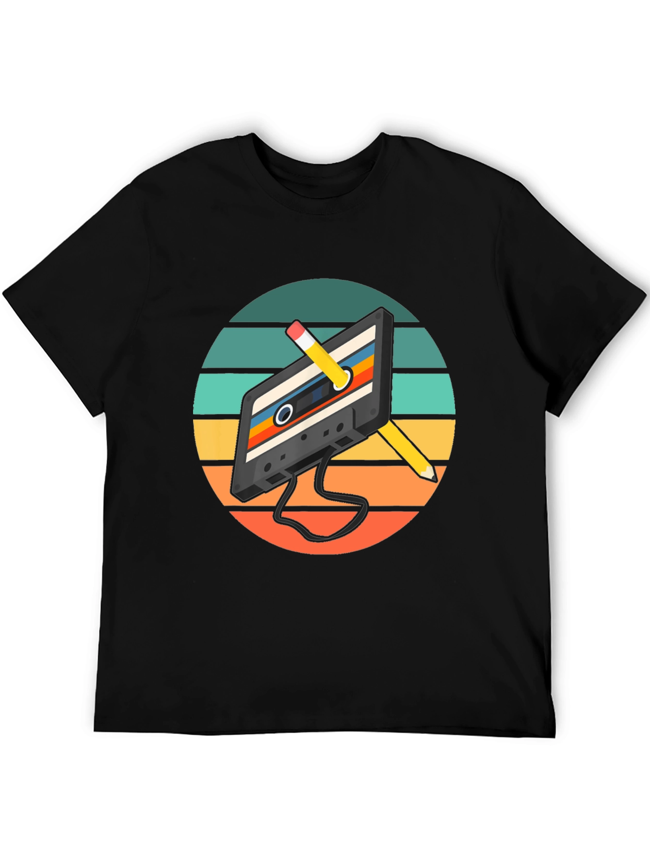 Black Retro Cassette Tape & Pencil Graphic Tee view 5