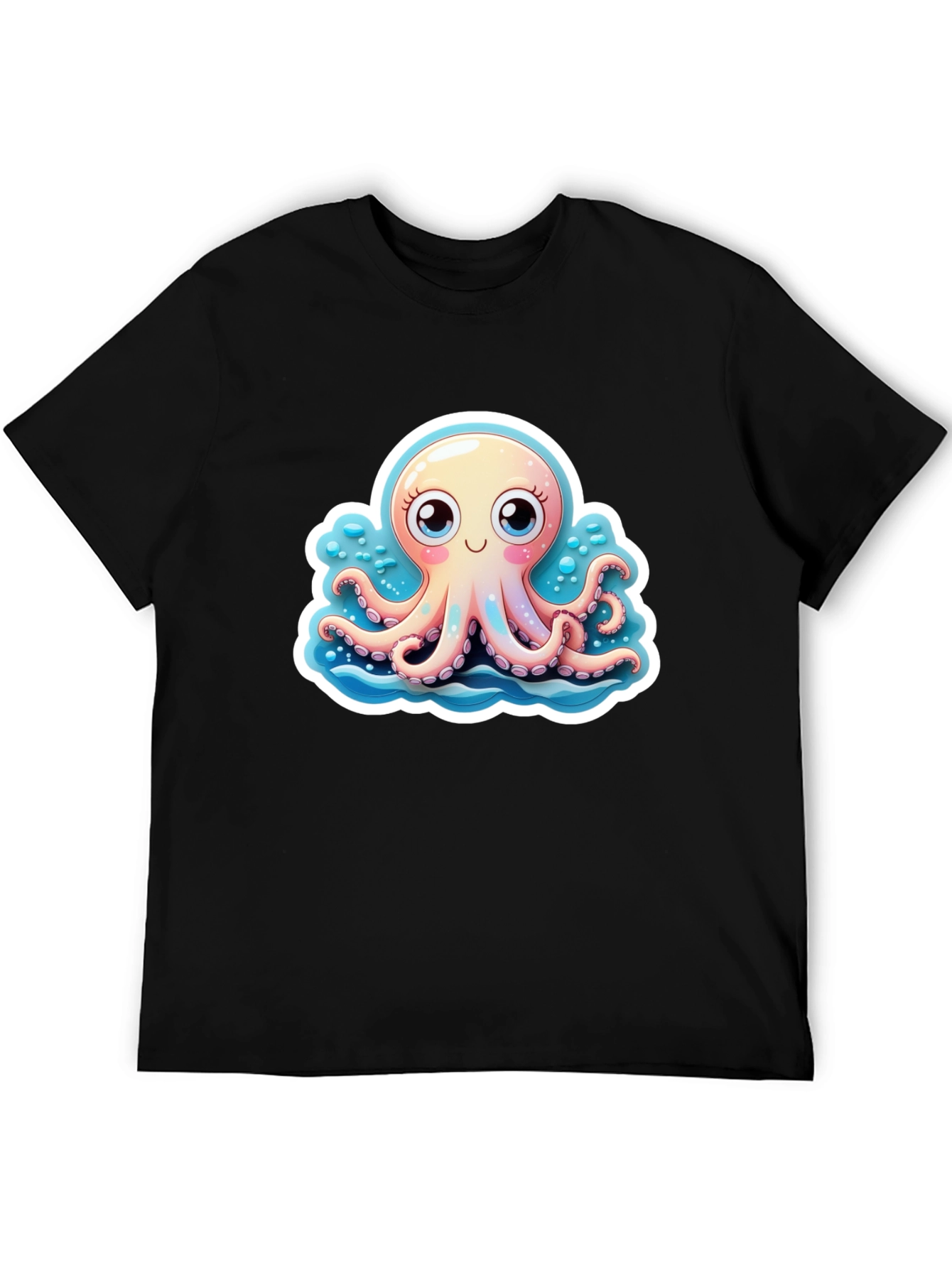 Black Cute Octopus Graphic Tee - Stylish Black T-Shirt view 5