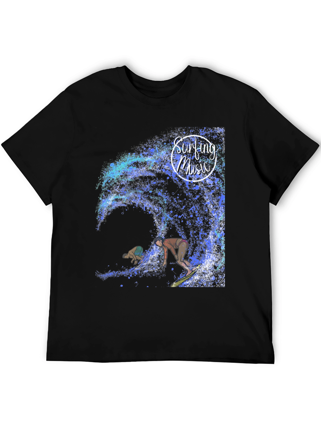Black Surfing Music Graphic Tee - Wave Rider Shirt view 5