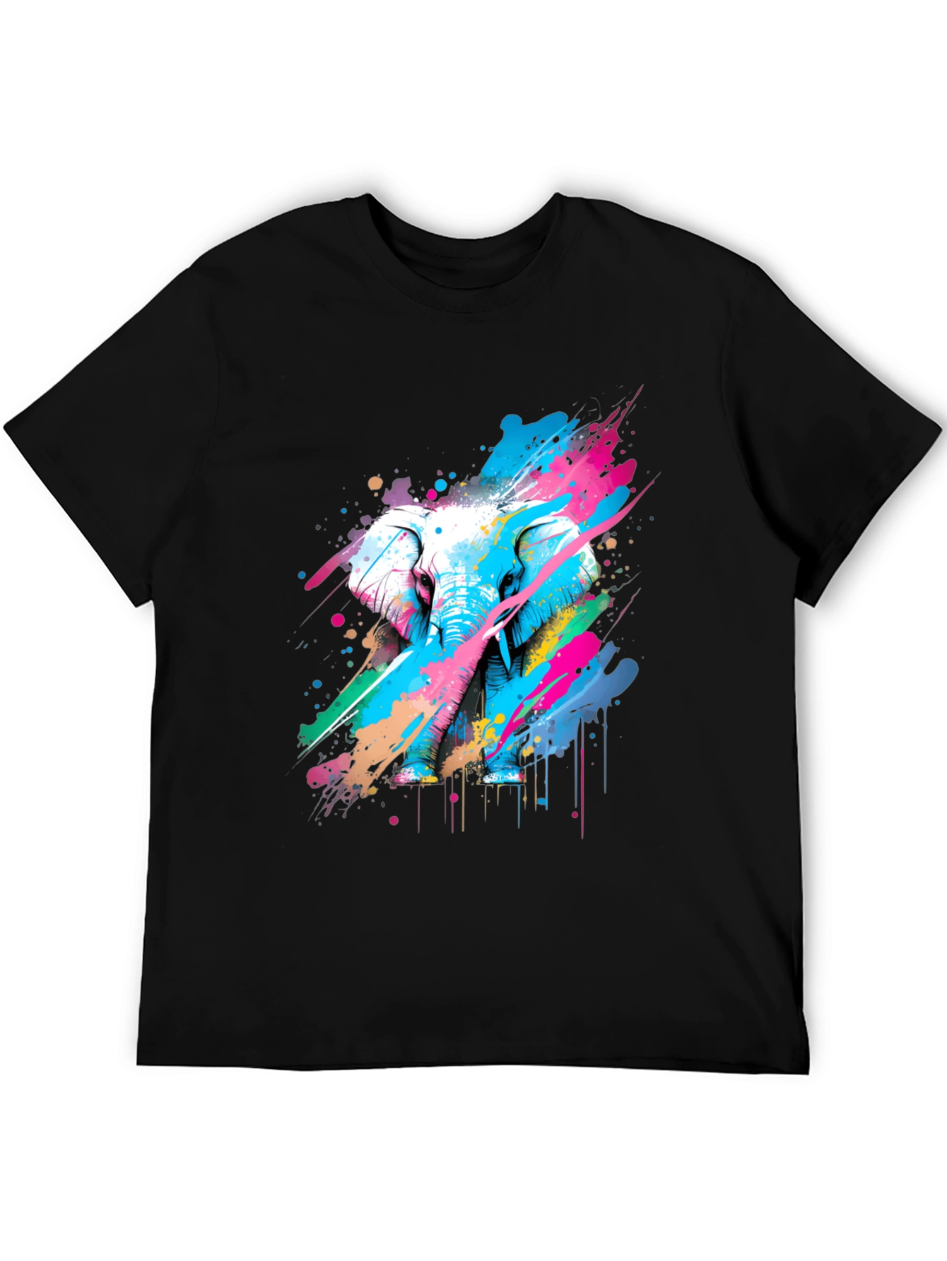 Black Colorful Elephant Graphic T-Shirt - Artistic Design view 5
