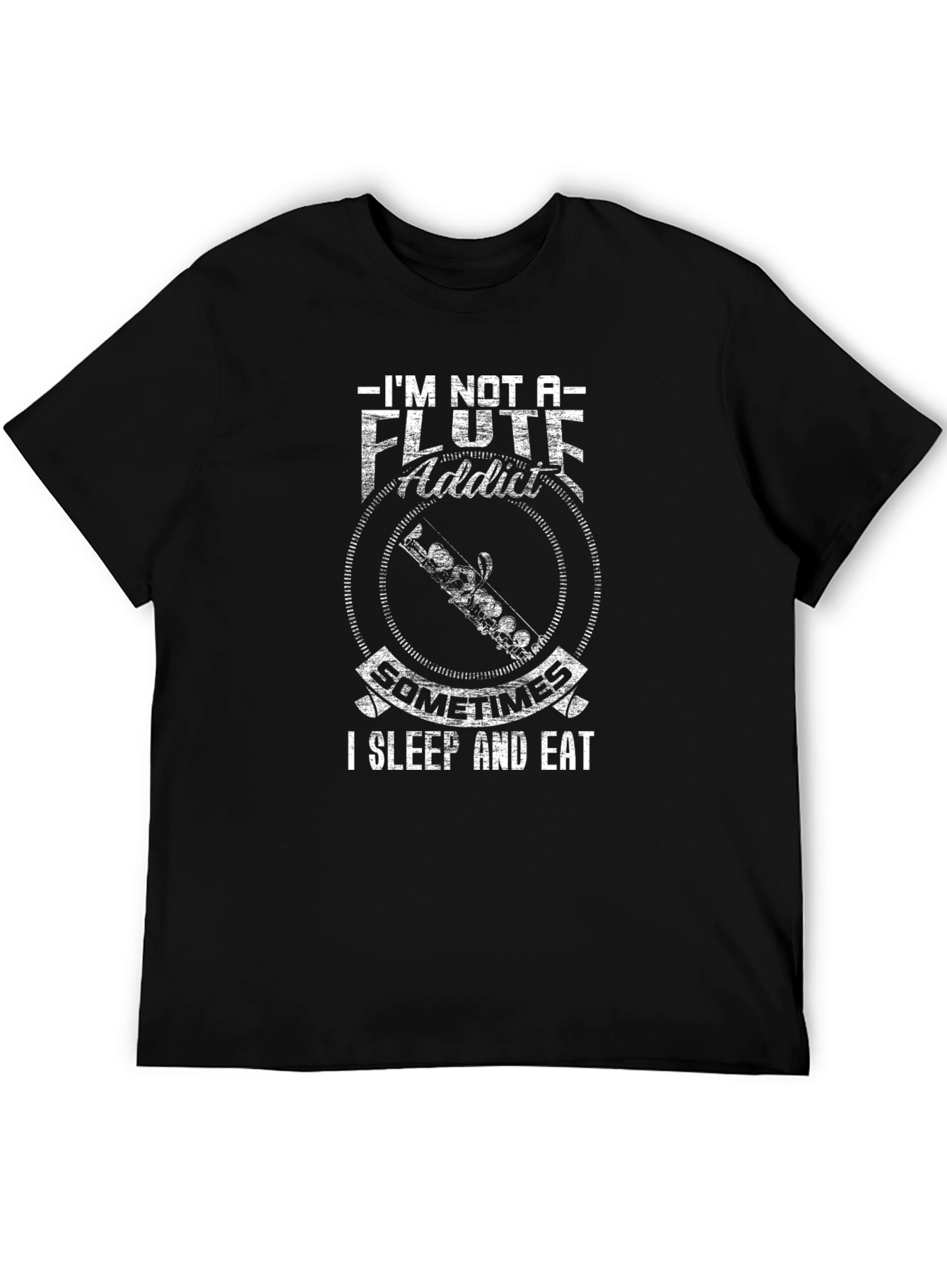 Black Flute Addict Graphic T-Shirt Funny Musician Tee view 5