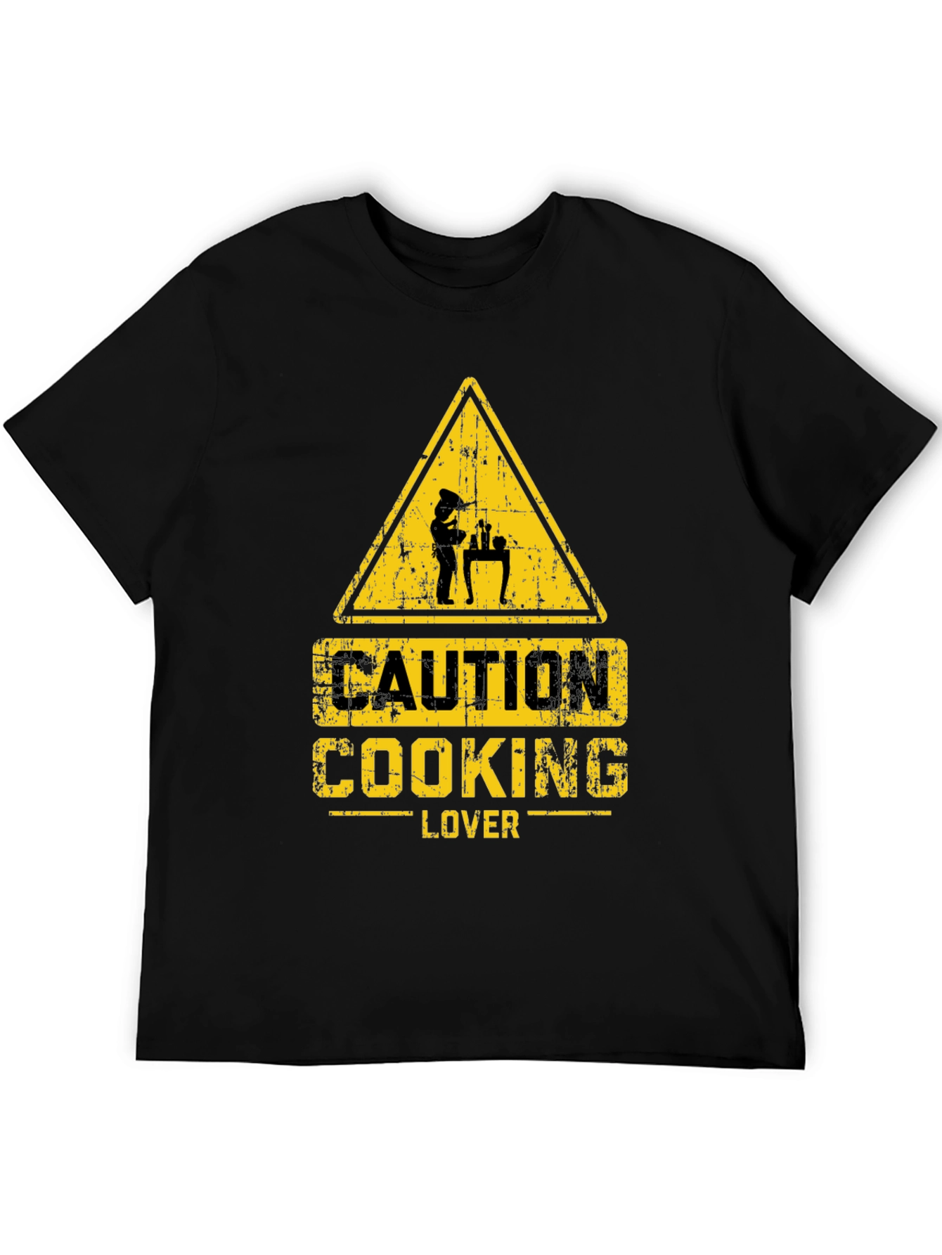 Black Caution Cooking Lover T-Shirt - Black view 5
