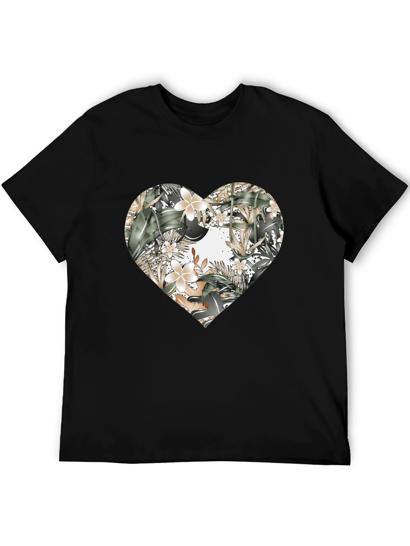 Black Floral Heart Graphic Tee - Stylish Black T-Shirt view 5