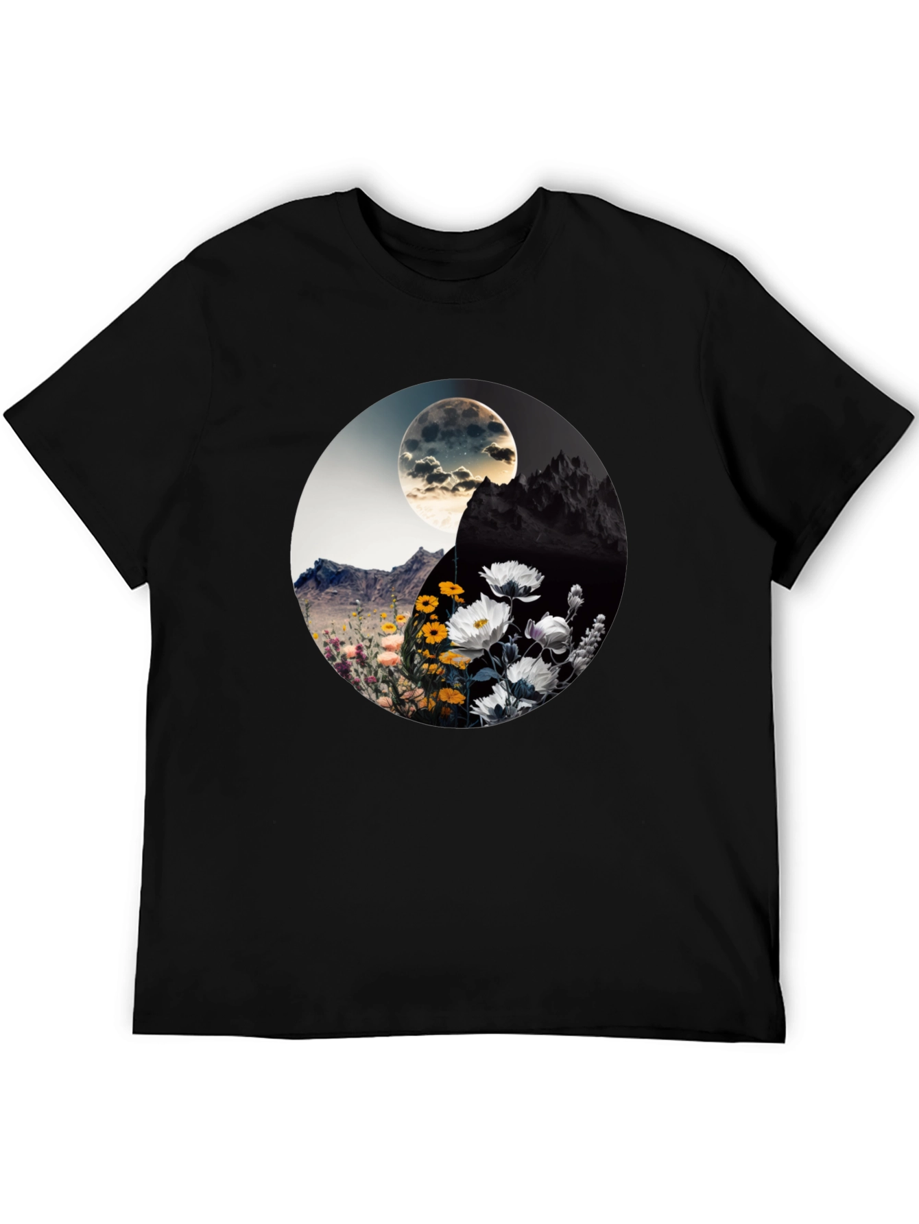 Black Yin Yang Floral Graphic Tee - Stylish Comfort view 5