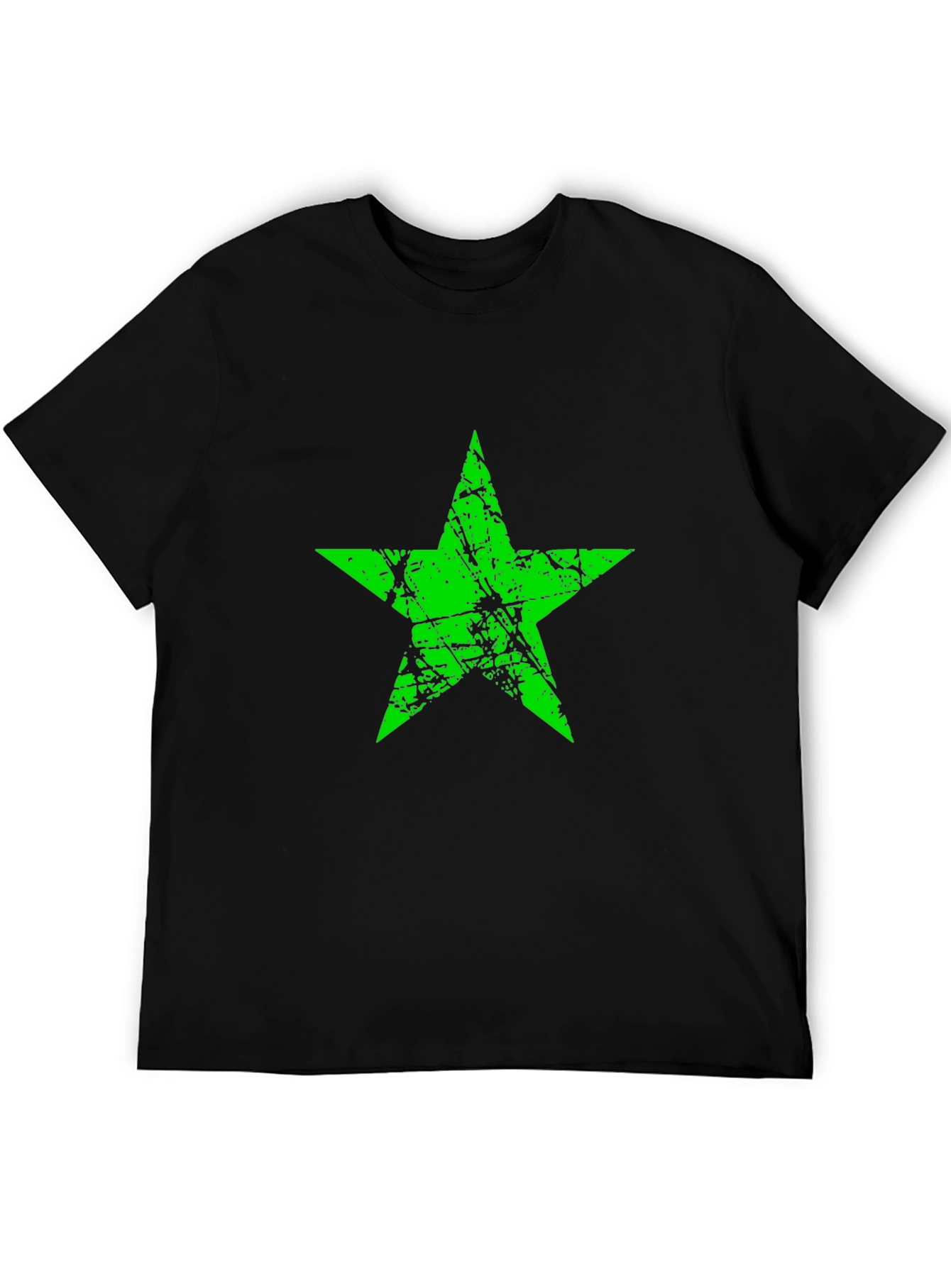 Black Grunge Green Star Graphic Black T-Shirt view 5