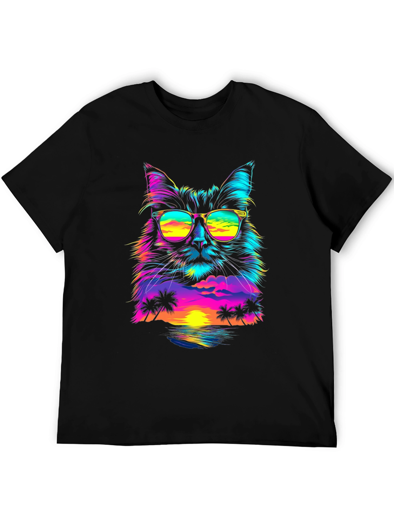Black Retro Sunset Cat T-Shirt - Vibrant Graphic Tee view 5
