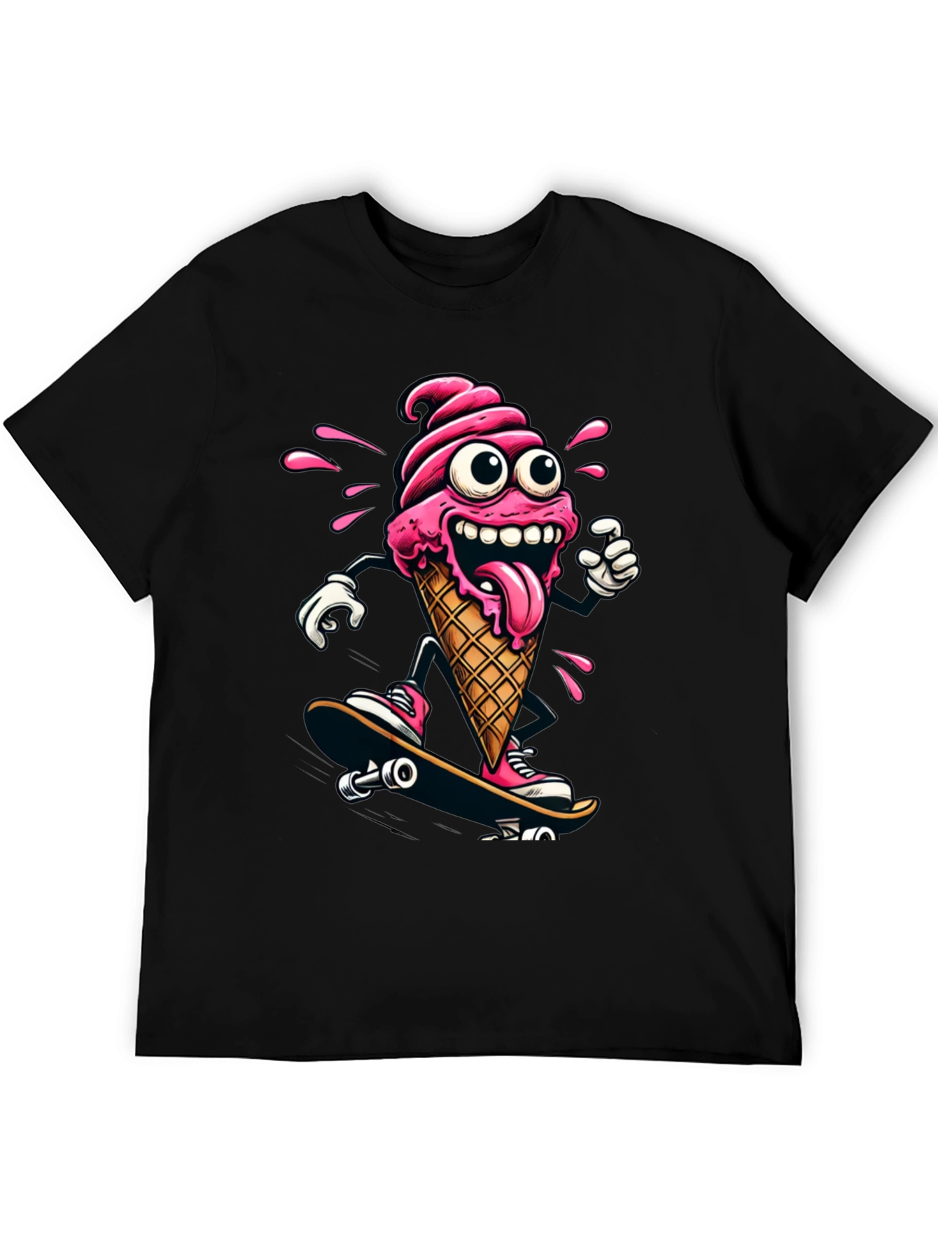 Black Skateboarding Ice Cream T-Shirt - Funny Cartoon Tee view 5