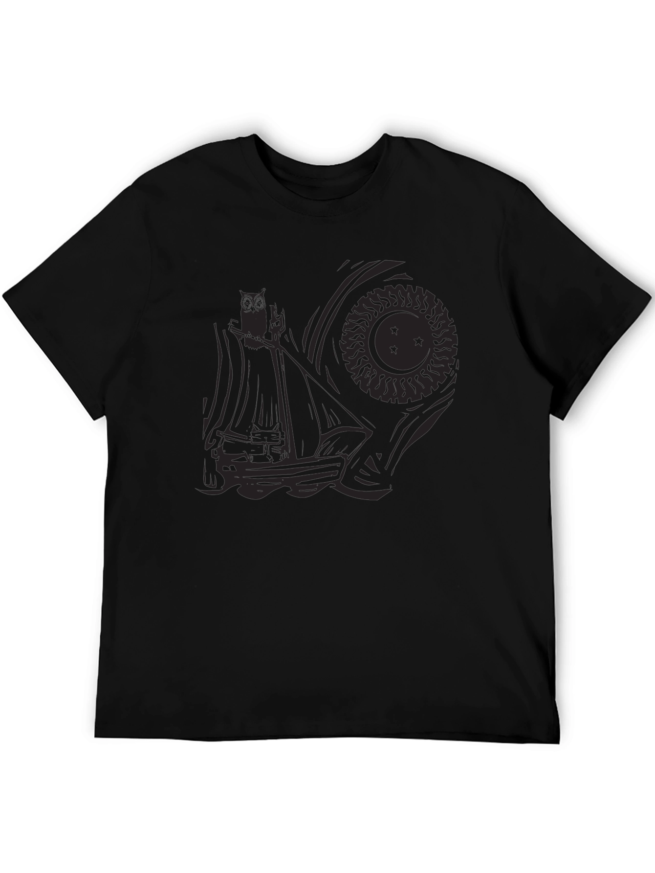 Black Men's Black Graphic Tee - Ship and Sun Design view 5