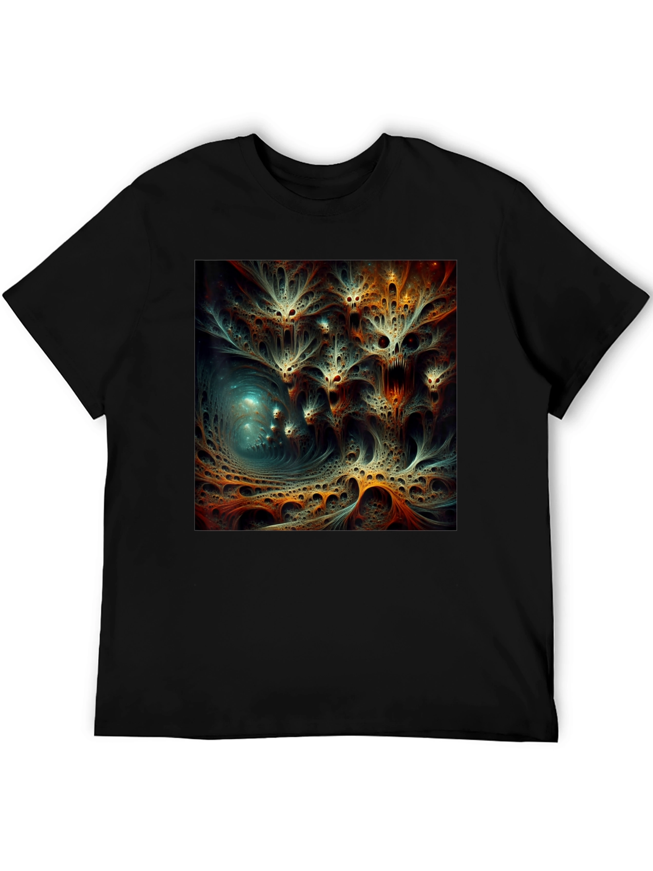 Black Abstract Fractal Design Black T-Shirt view 5