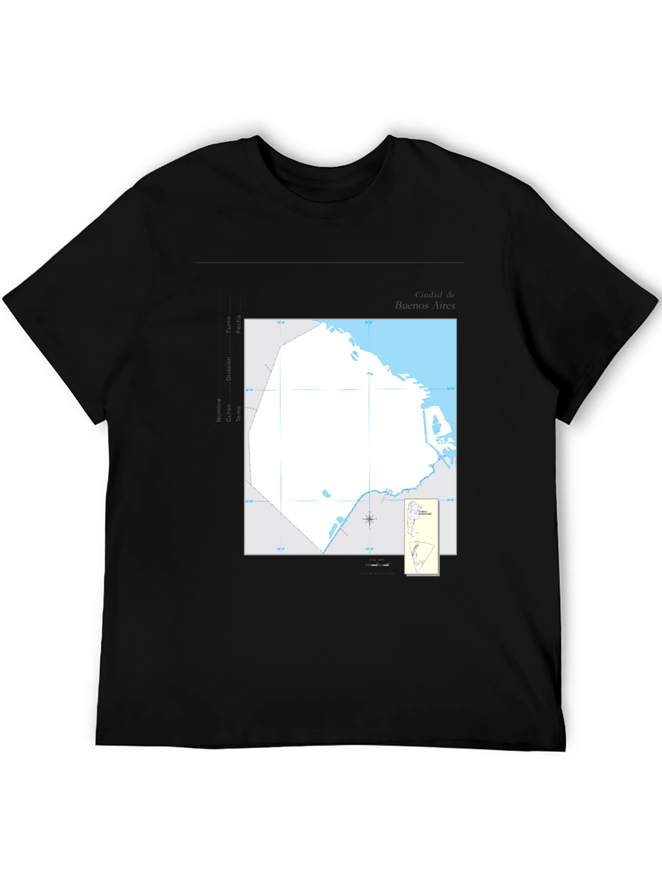Black Nautical Chart Tee - Black Cotton Graphic T-Shirt view 5