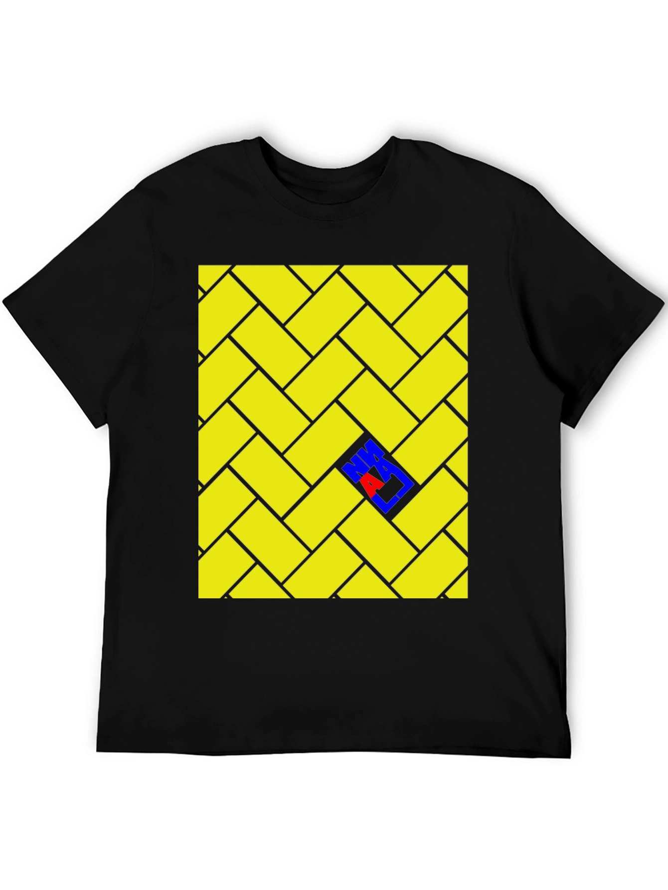 Black Herringbone Patterned T-Shirt with Color Accent view 5