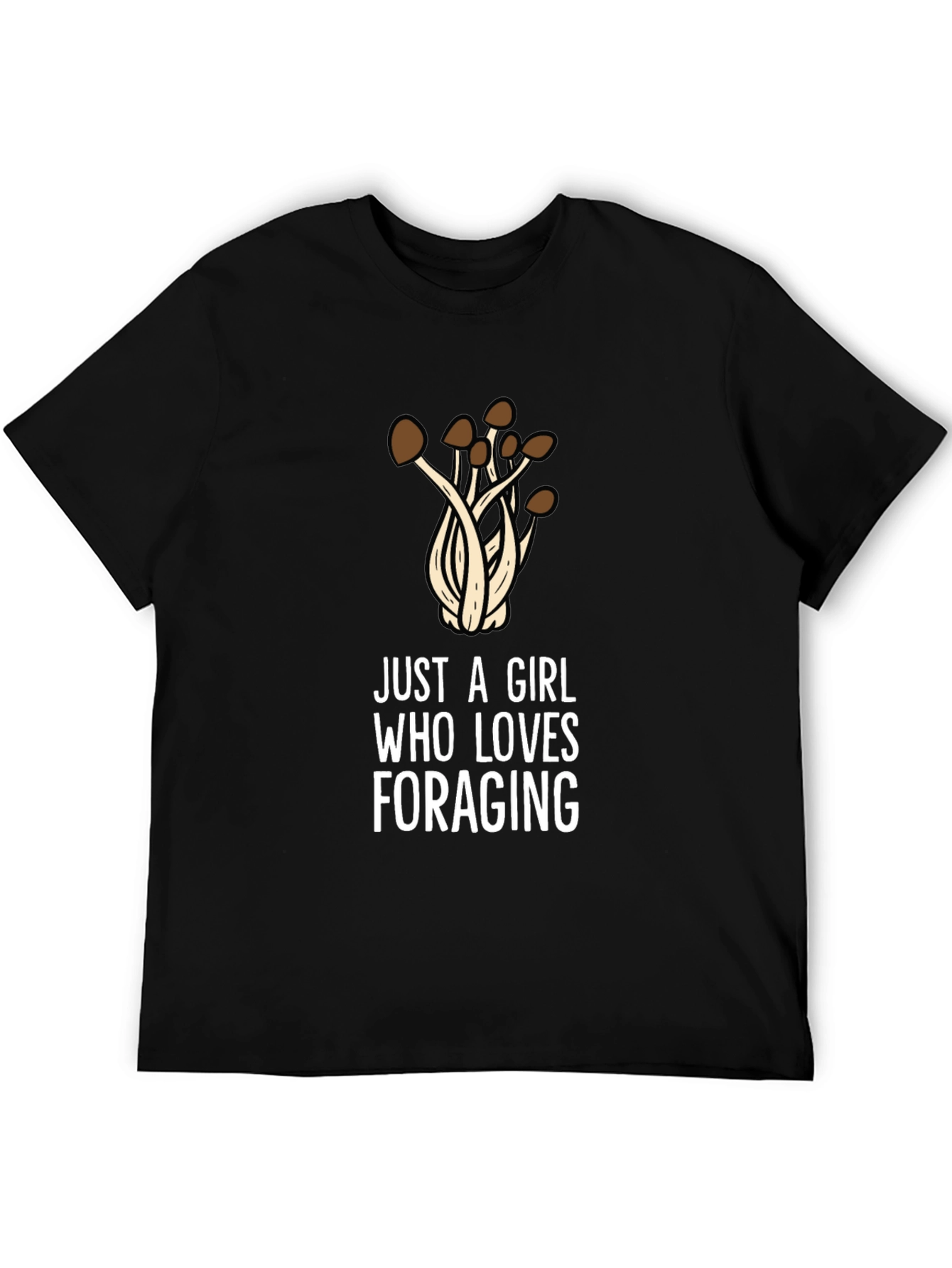 Black Just a Girl Who Loves Foraging T-Shirt - Mushroom Design view 5