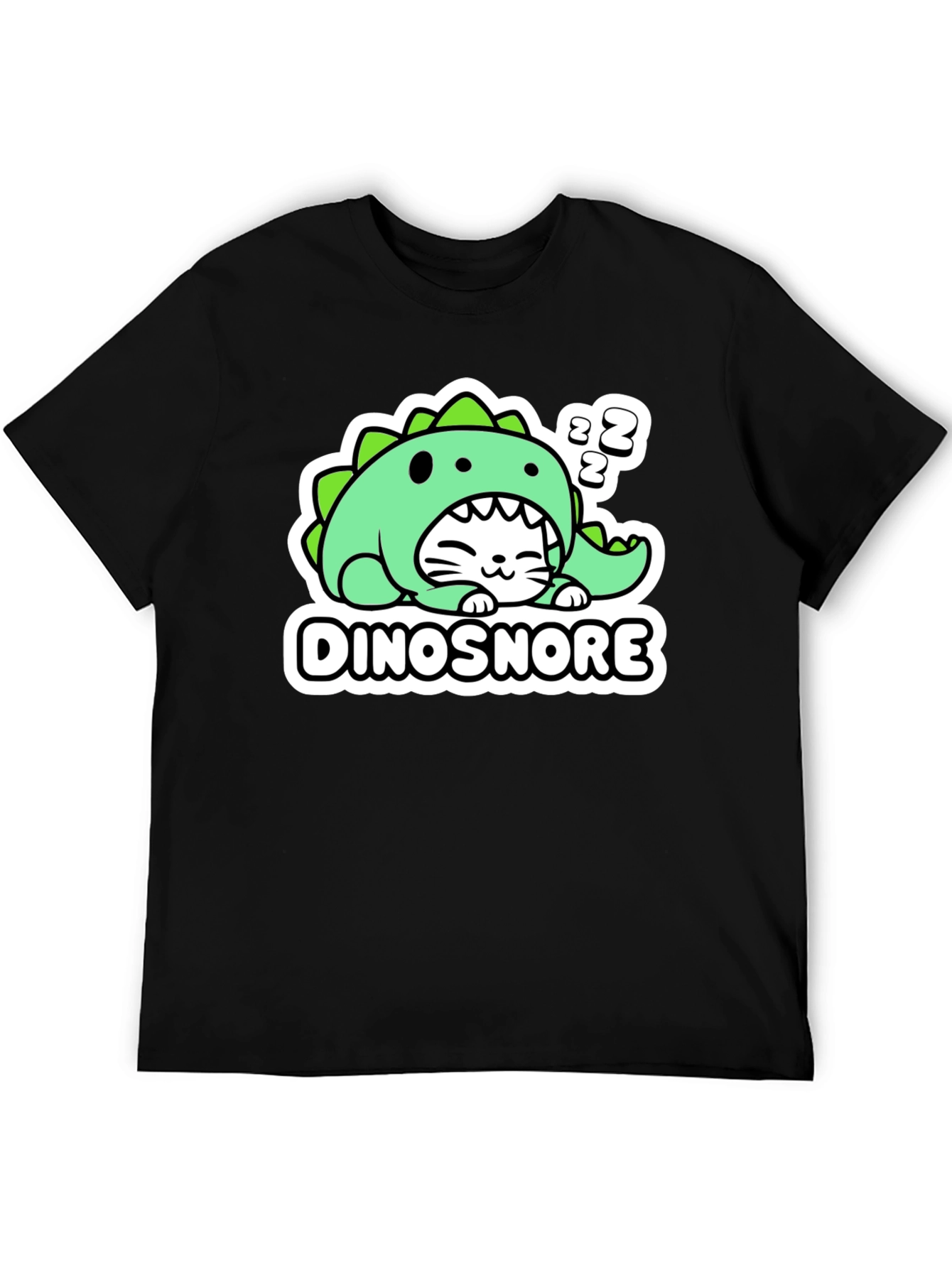 Black Dinosnore Cat T-Shirt - Funny Sleeping Dinosaur Tee view 5
