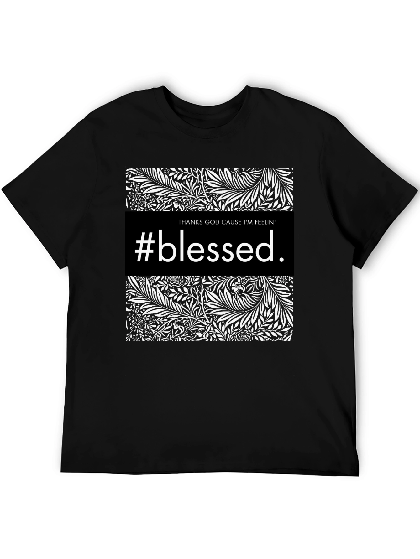 Black #Blessed Graphic Print Black Crewneck T-Shirt view 5
