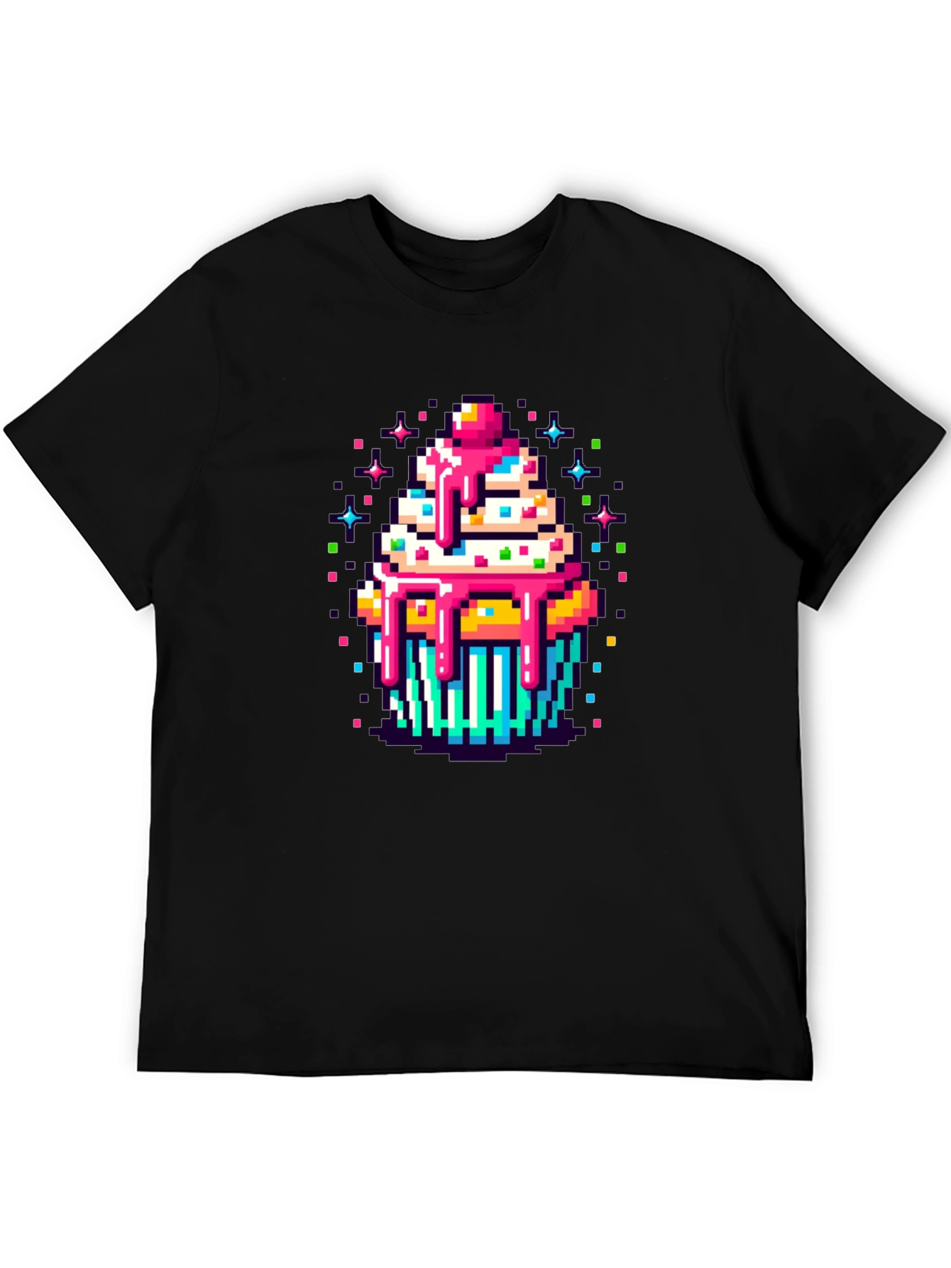 Black Pixel Art Cupcake Graphic Tee - Sweet Style! view 5