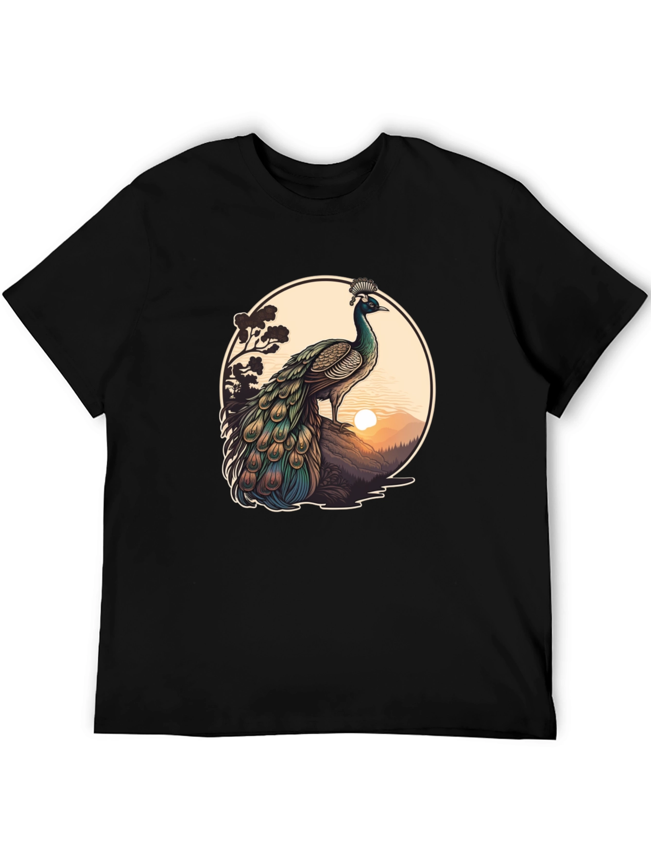 Black Peacock Graphic Tee - Nature Inspired Design view 5