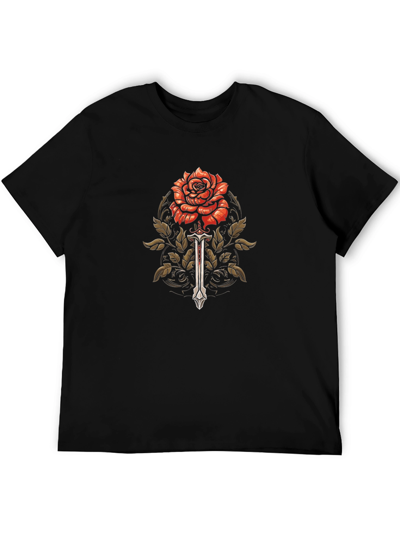 Black Rose & Sword Graphic T-Shirt - Black view 5