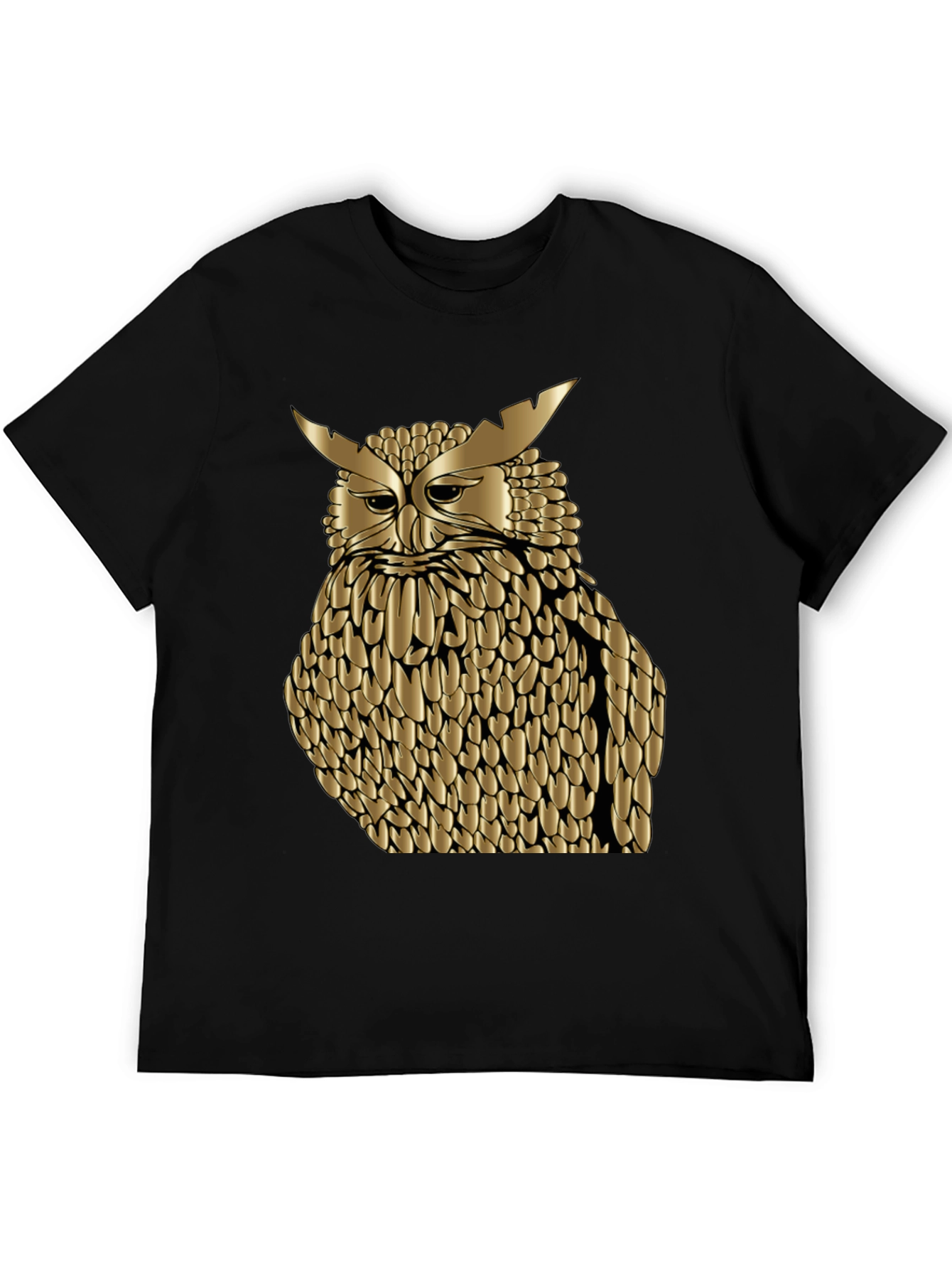 Black Golden Owl Graphic Tee - Black Cotton Blend Shirt view 5