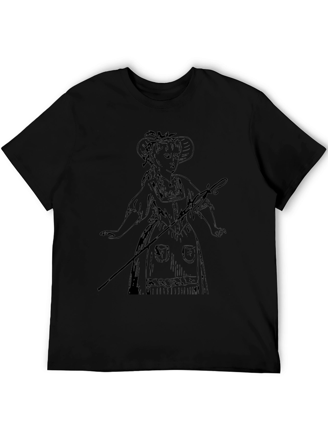 Black Vintage Woman Sketch Black T-Shirt view 5