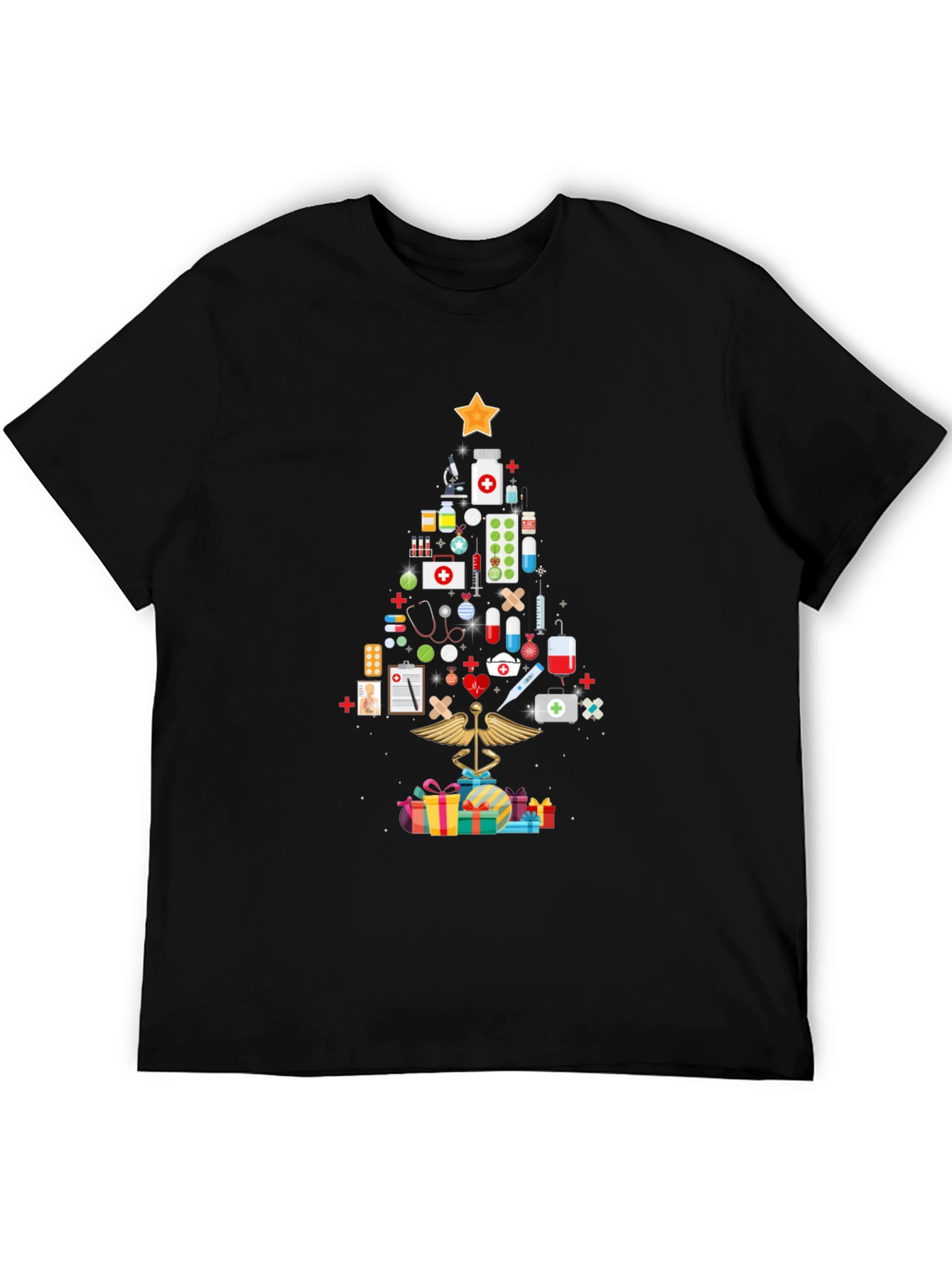 Black Medical Christmas Tree T-Shirt view 5