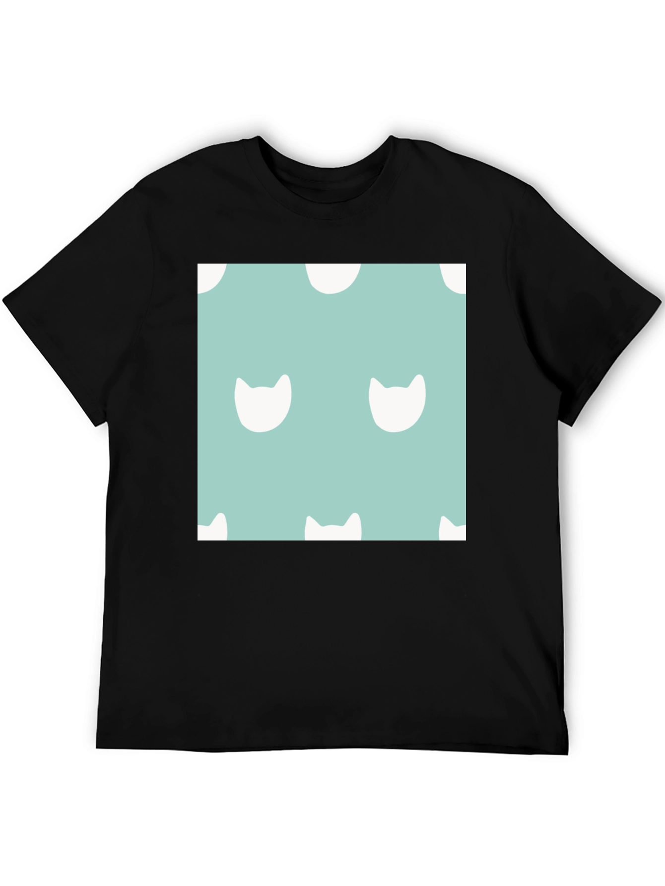 Black Cute Cat Pattern T-Shirt view 5