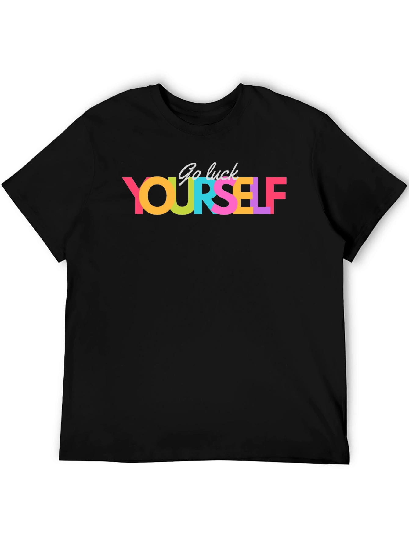 Black Go Luck Yourself Colorful Graphic T-Shirt view 5