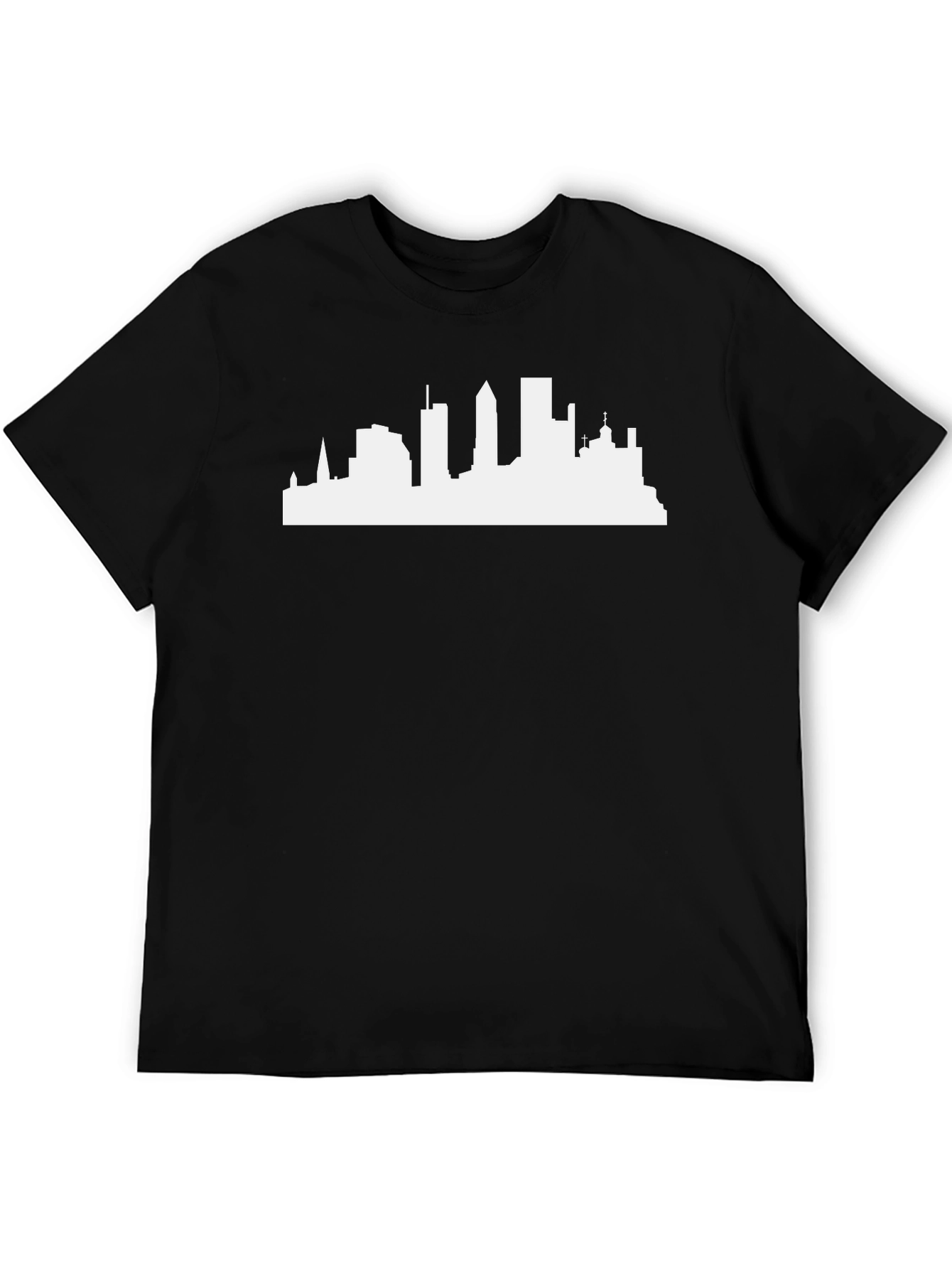 Black Cityscape Silhouette Tee - Classic Black Cotton T-Shirt view 5