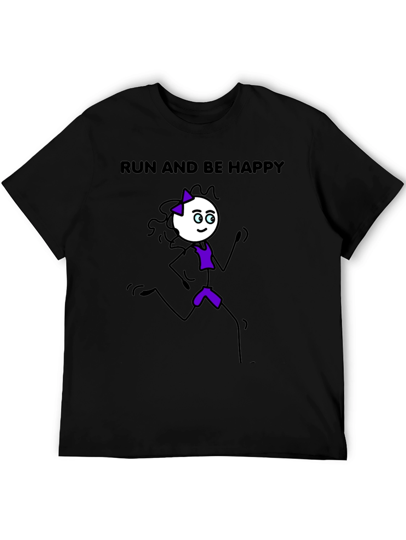 Black Run and Be Happy T-Shirt - Stick Figure Design view 5