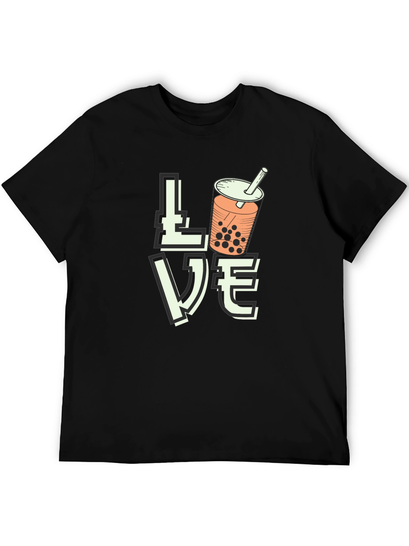 Black Love Bubble Tea Graphic T-Shirt - Black view 5